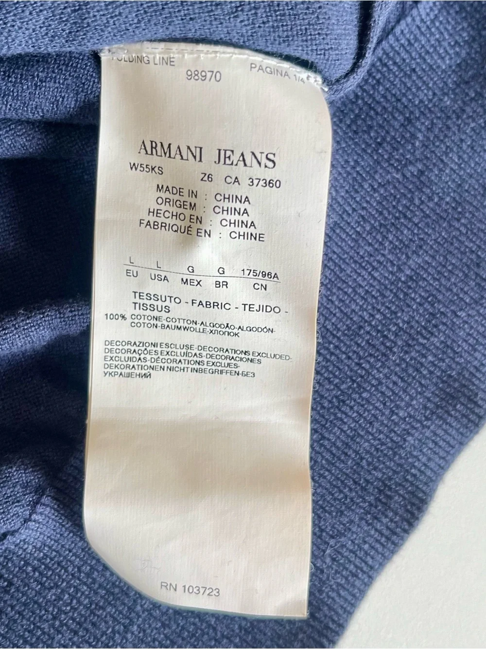 Armani Jeans Regular Fit V-Neck Sweater Navy Blue Size L